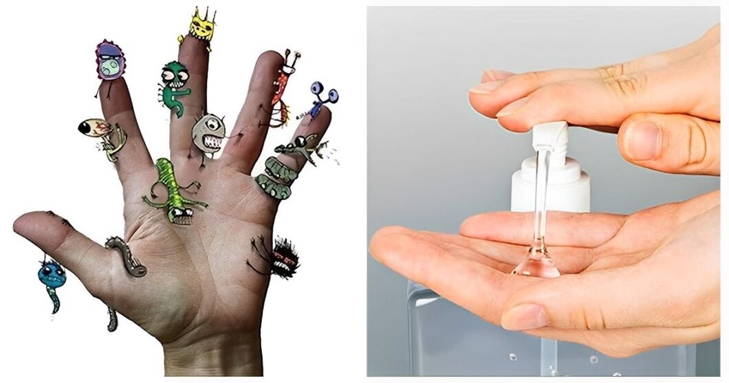 Variedade de bacterias nas mans